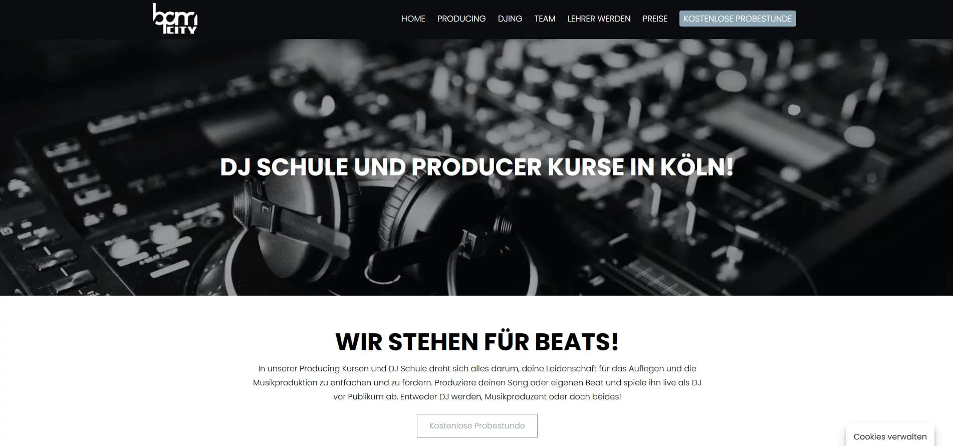Website von BPM City mit Angeboten für DJ und Producer Kurse