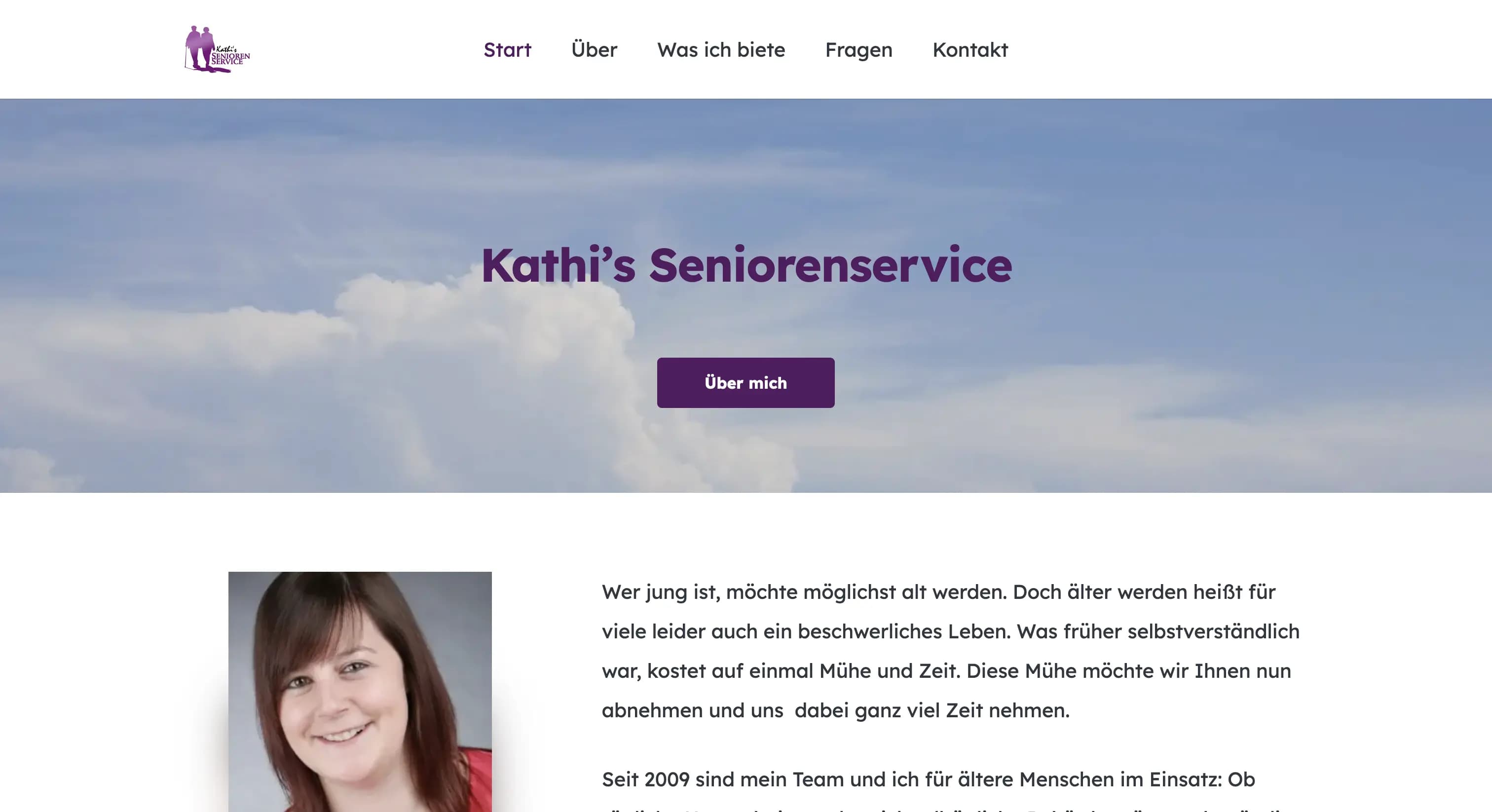 Website von Kathis Seniorenservice mit Informationen zu Leistungen und Betreuung
